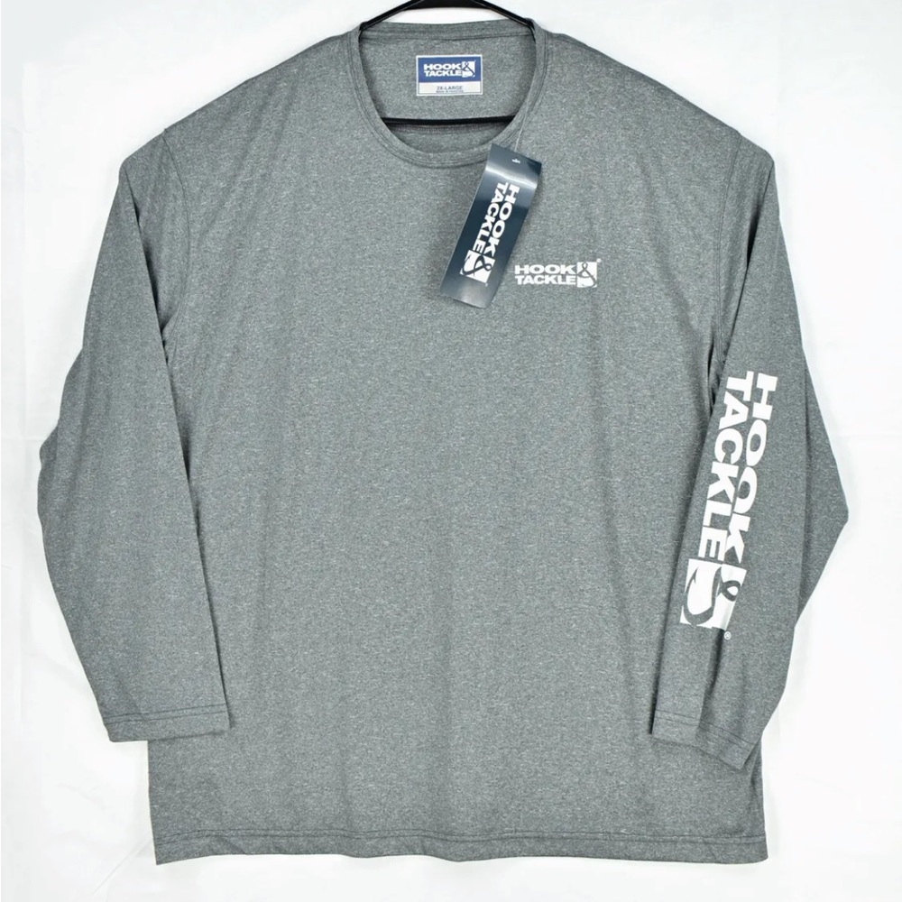 NWT Hook & Tackle Men's Long Sleeve Gray Performance Fishing Shirt Size 2XL